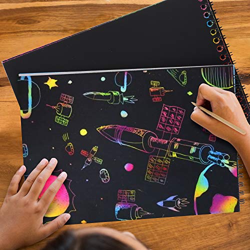 HellDoler Manualidades para Niños,Manualidades para Rascar Scratch Art 4 Cuadernos para Dibujar Papel de Rascar Incluye 4 Lápices de Madera