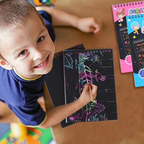 HellDoler Manualidades para Niños,Manualidades para Rascar Scratch Art 4 Cuadernos para Dibujar Papel de Rascar Incluye 4 Lápices de Madera