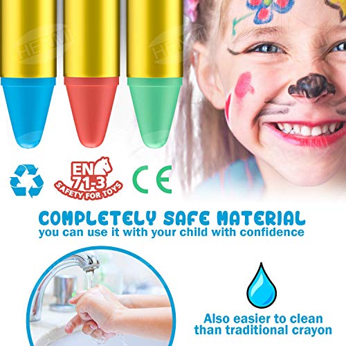 HENMI Pinturas Cara para Niños Seguridad no tóxica Pintura Facial, 36 Colores Crayons de Pintura Ajuste Halloween, Fiestas, Semana Santa,Navidad.