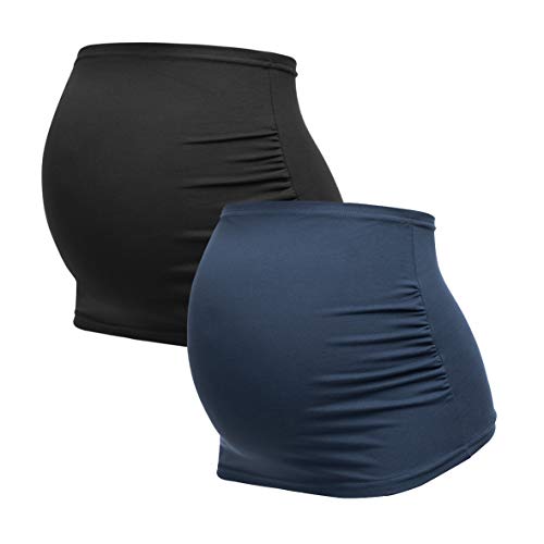 Herzmutter Banda de Vientre para Mujeres Embarazadas - Conjunto de 2 - Bandas de Maternidad del Vientre - Fajas-Extensión de la Camisa para el Embarazo - Unicolor-Rayado - 6000 (XL, Negro/Azul)