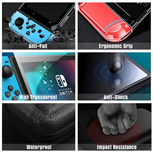 HEYSTOP Nintendo Switch Accesorio, Nintendo Switch Funda + Funda de Transporte para Nintendo Switch + Nintendo Switch Protector de Pantalla + Apretones de Pulgar