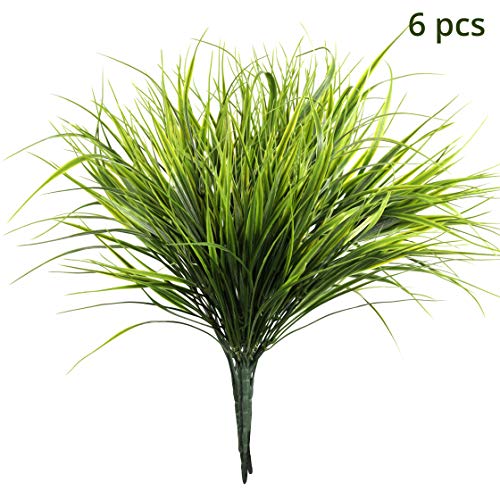 Hierba Verde de Trigo Artificial (6 Piezas) - 37cm Planta Artificial - Plantas Falsas Plástico Arbusto, Helecho, Follaje para Exteriores, Interiores, Hogar, Jardín, Maceta, Oficina, Decoración Boda