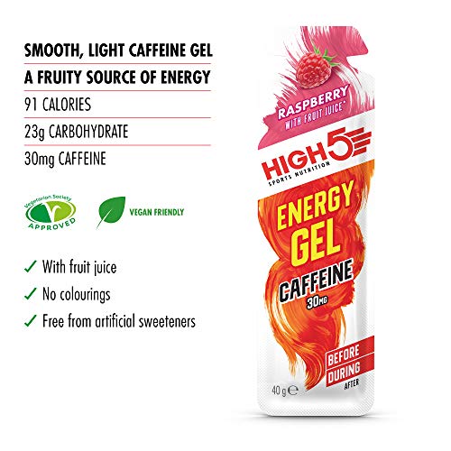 HIGH5 Cafeína Gel Energético Bolsitas de Liberación Rápida con Zumo de Fruta Natural (Frambuesa Cafeína)