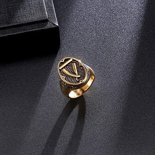 HIJONES Punk Gótico Forma Ovalada Maquinilla de Afeitar Anillo para Hombre Acero Inoxidable Tallado con Palabras Oro Tamaño 26