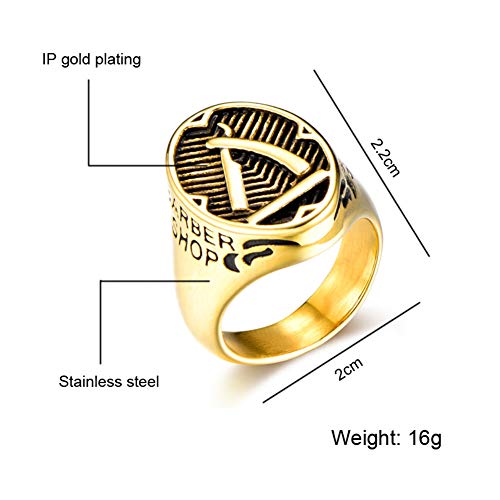 HIJONES Punk Gótico Forma Ovalada Maquinilla de Afeitar Anillo para Hombre Acero Inoxidable Tallado con Palabras Oro Tamaño 26