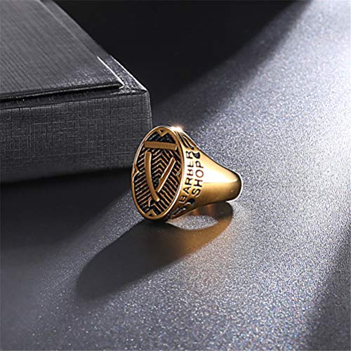 HIJONES Vendimia Gótico Punk Barbero Maquinilla de Afeitar Modelo Anillo de Acero Inoxidable para Hombre Oro Chapado Talla 17