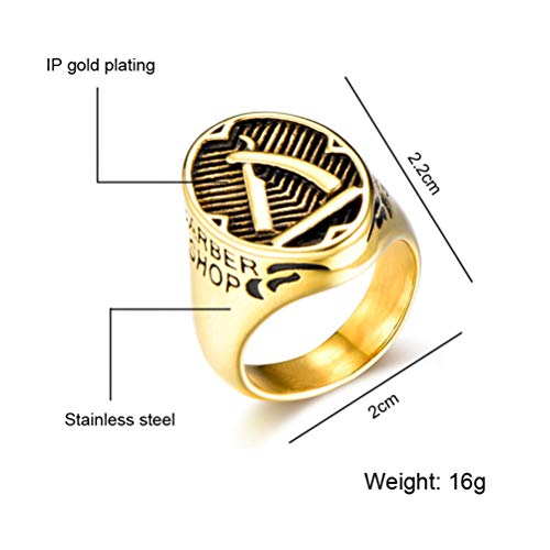 HIJONES Vendimia Gótico Punk Barbero Maquinilla de Afeitar Modelo Anillo de Acero Inoxidable para Hombre Oro Chapado Talla 17