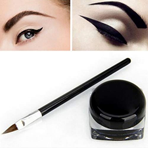 Hilai 1PC Impermeable Gel Eye Liner Gel Eyeliner Set Eyeliners Gel Marrón y Negro con Pincel Maquillaje Ceja Waterproof delineador de ojos en Gel Eyeliner (Negro, 0.18oz. / 5g)