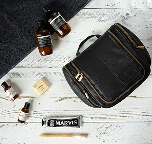 Höher - Bolsa de Baño de Calidad, Gran Capacidad, Gancho para ser Colgado – Artículos de Tocador, Kit de Afeitado, Cosméticos - Regalo para Hombres y Mujeres - Camping, Viajes, Gimnasio (latón negro)