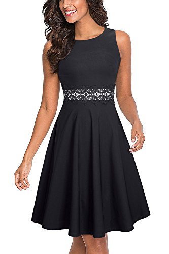 HOMEYEE Vestido de cóctel sin Mangas Bordado de la Vendimia de Las Mujeres UKA079 (EU 40 = Size L, Negro)