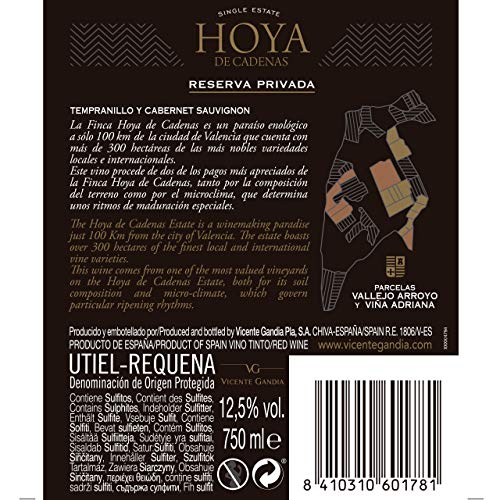 Hoya de Cadenas Reserva Privada D.O. Utiel Requena caja de 6 botellas de 75 cl.