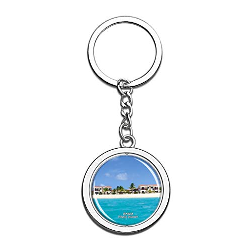 Hqiyaols Keychain Fort Burt Tortola Islas Vírgenes Británicas Cristal Girar Acero Inoxidable Llavero Viajes Ciudad Recuerdo Llavero