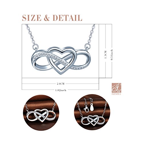 Infinito U - Collar Corazon de Plata de Ley Cadena Extensible Colgante de Infinito con Circonita Idea Regalo para Mujeres y Chicas