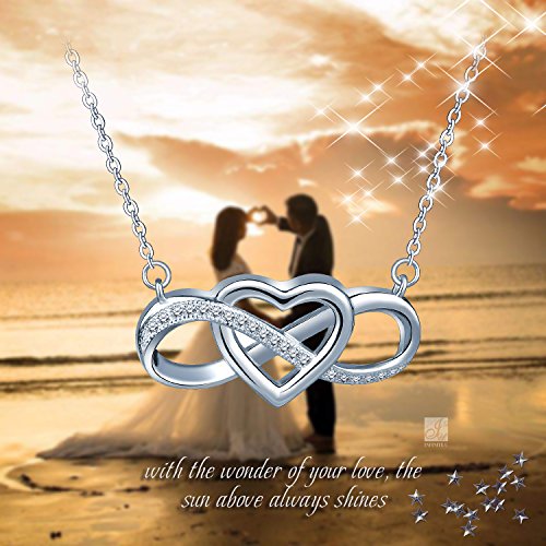 Infinito U - Collar Corazon de Plata de Ley Cadena Extensible Colgante de Infinito con Circonita Idea Regalo para Mujeres y Chicas