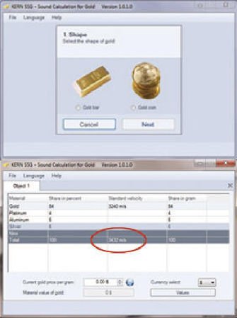 Instrumento de medición para comprobación de oro [Sauter TD-GOLD] Con el TD-GOLD puede establecerse la autenticidad de lingotes o monedas de oro, o si contienen un núcleo falso