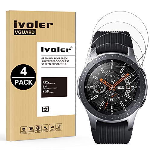 ivoler [4 Unidades] Protector de Pantalla para Samsung Galaxy Watch 46mm / Samsung Gear S3 Frontier / S3 Classic, Cristal Vidrio Templado Premium [Dureza 9H] [Anti-Arañazos] [Sin Burbujas]