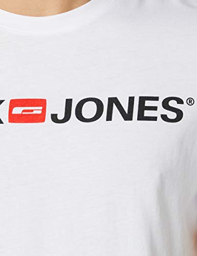 Jack & Jones Jjecorp Logo tee SS Crew Neck Noos Camiseta, Blanco (White Detail: Slim Fit), Large para Hombre