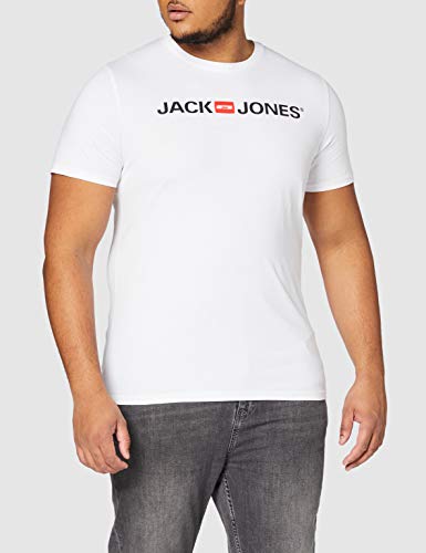 Jack & Jones Jjecorp Logo tee SS Crew Neck Noos Camiseta, Blanco (White Detail: Slim Fit), Large para Hombre