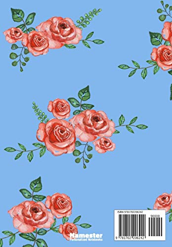 Jaimee's Notebook: Personalized Journal – Garden Flowers Pattern. Red Rose Blooms on Baby Blue Cover. Dot Grid Notebook for Notes, Journaling. Floral Watercolor Design with First Name