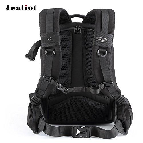Jealiot – Cámara DSLR Mochila con bolsillos soporte para trípode y de lluvia para cámaras SLR Canon, Nikon, Sony, Pentax, Olympus – Garantía de por vida