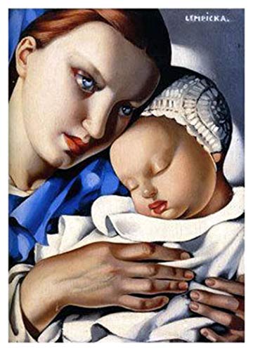 JH Lacrocon Pinturas a Mano Madre E Hijo de Tamara de Lempicka - 65X90 cm Reproducción Lienzo Retrato Art Art Deco Lucido Grafico Post-Cubista Neoclassico Poster Enrollado