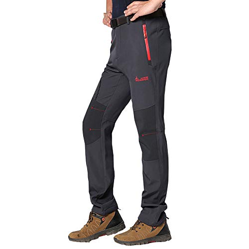 JIANYE Pantalon Softshell Hombre Pantalones de Montaña Impermeable Pantalon Trekking Caliente Pantalones Invierno Gris S