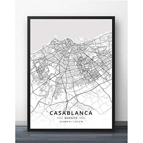 JIUJIUJIU Arte de la Lona Cuadros de la Pared Coimbra Lisboa Nueva York Marrakech Mapa del Mundo Viaje Ciudad Póster Impresiones Pintura Sala de Estar Decoración del hogar Sin Marco 50 * 70 cm