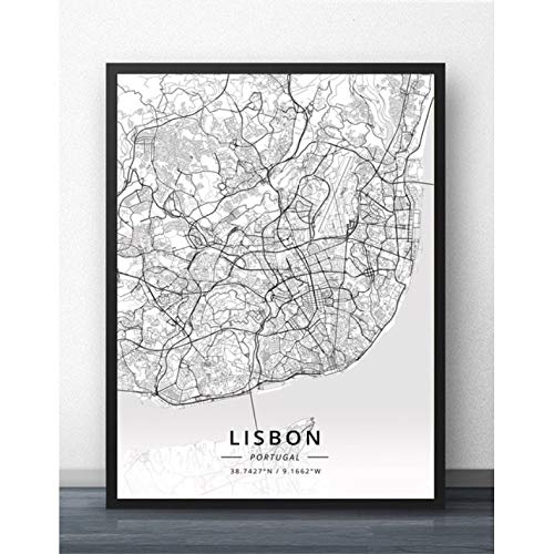 JIUJIUJIU Arte de la Lona Cuadros de la Pared Coimbra Lisboa Nueva York Marrakech Mapa del Mundo Viaje Ciudad Póster Impresiones Pintura Sala de Estar Decoración del hogar Sin Marco 50 * 70 cm