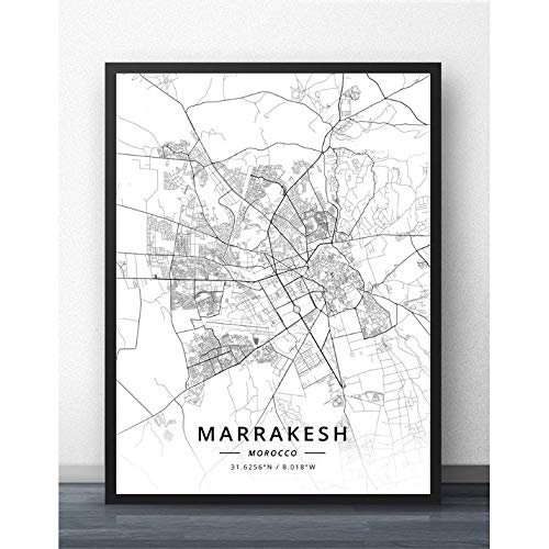 JIUJIUJIU Arte de la Lona Cuadros de la Pared Coimbra Lisboa Nueva York Marrakech Mapa del Mundo Viaje Ciudad Póster Impresiones Pintura Sala de Estar Decoración del hogar Sin Marco 50 * 70 cm