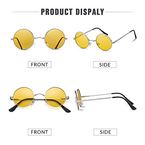 John Lennon - Gafas de sol polarizadas redondas para mujer y hombre Amarillo Marco plateado lente amarillo L