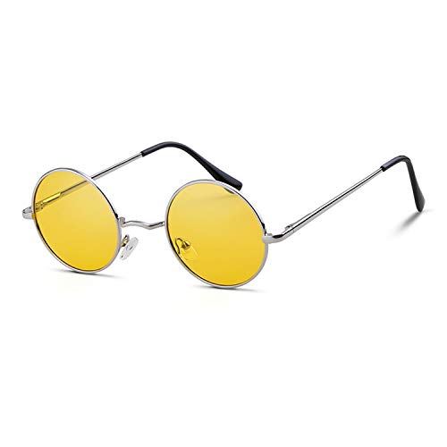 John Lennon - Gafas de sol polarizadas redondas para mujer y hombre Amarillo Marco plateado lente amarillo L
