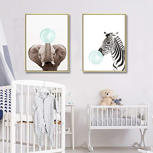 Juego de 3 Cuadros Animales Jirafa Cebra Elefante Pósteres Impresion en Lienzo Láminas Decorativas Pared Infantil Imagen de Niños Decorar Habitaciones de Bebe Regalo Impresiones de Lienzo PTANB004-M