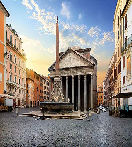 Juego de fundas de edredón Obelisco, Monumentos itinerantes de Italia Foto de Panteón y Fuente en Roma a primera hora de la mañana, Juego de cama decorativo de 3 piezas con 2 fundas de almohada, Rey m