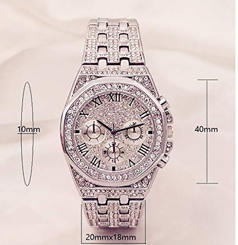 JunMei Reloj Bling Hombre, Reloj de Diamantes de imitación con Diamantes de imitación con Diamantes de Diamante de Hip Hop - Movimiento de Cuarzo