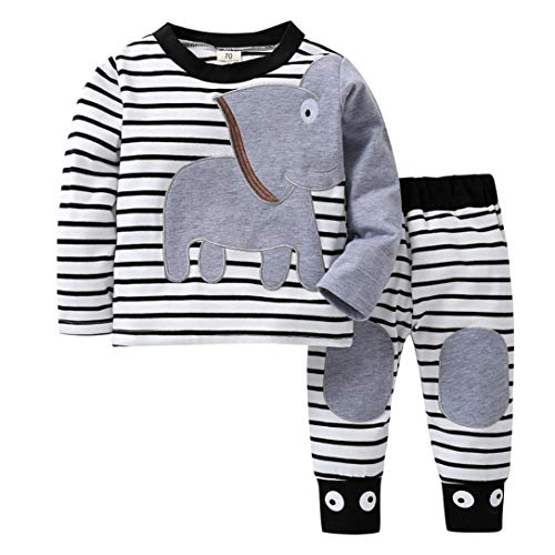 K-youth Ropa Bebé Recién Nacido, Ropa Bebe Niño Camisetas de Manga Larga Tops de Elefante y Rayas Pantalones Conjuntos Otoño/Invierno 0-24 Meses(Blanco, 6-12 Meses)