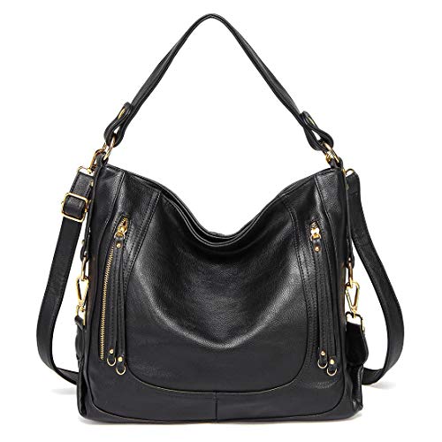 Kasgo Bolso Mujer, Moda Cuero PU Bolsos de Mano Hobo Grande Bolsa de Hombro Bolsa de Bandolera Bolso Totalizador para Mujeres Trabajo Uso Diario con Correa de Hombro Desmontable Negro