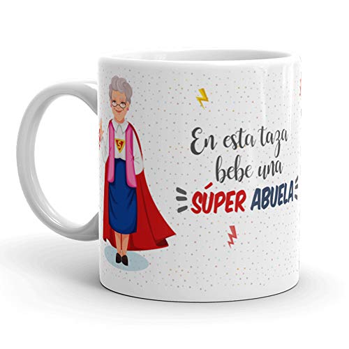 Kembilove Taza de Café para Abuela – Aquí Bebe una Super Abuela – Taza de Desayuno para Familia – Regalo Original para Familiares, Navidad, Aniversarios – Taza de Cerámica de 350 ml