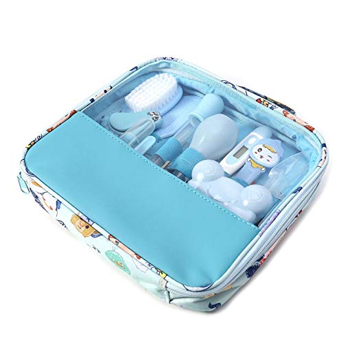 Kit de cuidado de bebé Moonvvin 13pcs / set Conjunto de aseo para recién nacidos Accesorios esenciales para el cuidado de la salud para viajes en el hogar Uso con bolsa de transporte (azul)