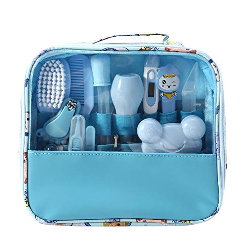 Kit de cuidado de bebé Moonvvin 13pcs / set Conjunto de aseo para recién nacidos Accesorios esenciales para el cuidado de la salud para viajes en el hogar Uso con bolsa de transporte (azul)