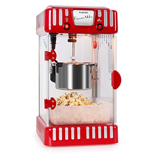 Klarstein Volcano máquina de palomitas (diseño retro años 50, 300 W, agitador extraíble, ventana panorámica, iluminación interna, cerradura magnética, olla acero inoxidable) - rojo