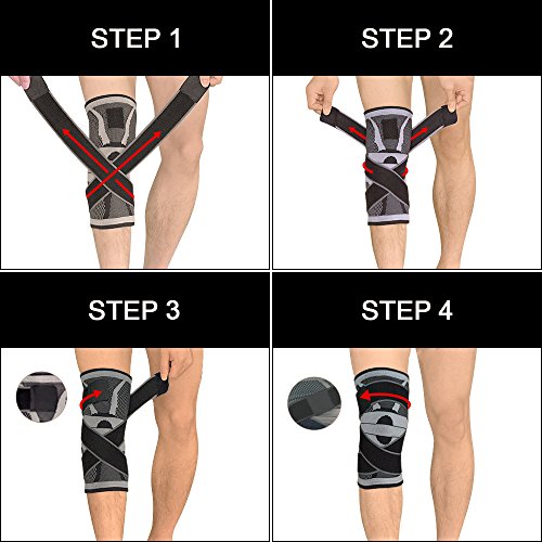 Knee Support Brace,Compression Knee Sleeve with Non-slip Adjustable Pressure Strap, Knee Protector for Running Sports Joint Patella Pain Relief Arthritis and Injury Recovery Single by U-pick