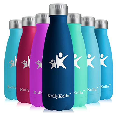 KollyKolla Botella de Agua Acero Inoxidable, Termo Sin BPA Ecológica, Botellas Termica Reutilizable Frascos Térmicos para Niños & Adultos, Deporte, Oficina, Yoga, Ciclismo, (500ml Azul Oscuro)