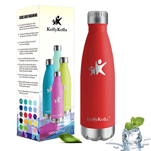 KollyKolla Botella de Agua Acero Inoxidable, Termo Sin BPA Ecológica, Botellas Termica Reutilizable Frascos Térmicos para Niños & Adultos, Deporte, Oficina, Yoga, Ciclismo, (750ml Rojo)