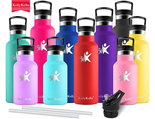 KollyKolla Botella de Agua Acero Inoxidable, Termo Sin BPA Ecológica Reutilizable, Botella Termica con Pajita y Filtro, Water Bottle para Niños & Adultos, Deporte, Oficina, Yoga, (750ml Rojo)