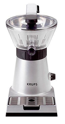 Krups Citrus Press ZX7000 - Exprimidor con tapa y clip para sujetar cítricos, filtro de pulpa, boquilla de servicio directo al vaso, 130 W, acero inoxidable, color plata