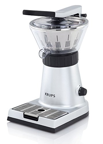 Krups Citrus Press ZX7000 - Exprimidor con tapa y clip para sujetar cítricos, filtro de pulpa, boquilla de servicio directo al vaso, 130 W, acero inoxidable, color plata