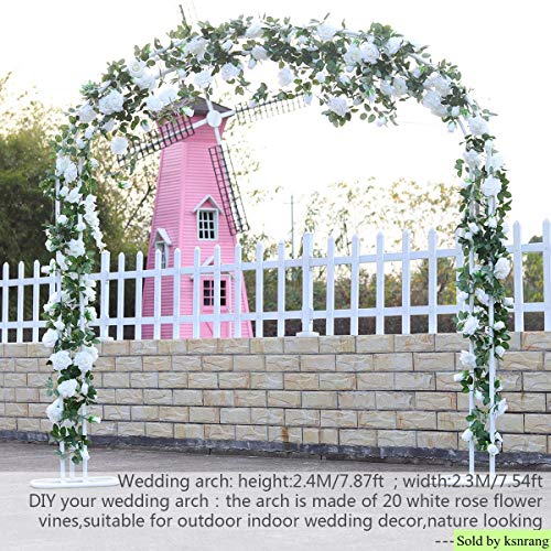 Ksnnrsng Guirnalda Rosas de Seda Artificiales Flores Vides Flores Falsas Colgando Plantas Hiedra Rosa para Colgar en Bodas Hogar Oficina Arco Decoración (2 Unidades, 9 Flores- Blanco)