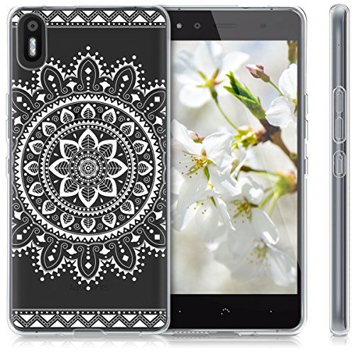 kwmobile Funda Compatible con bq Aquaris X5 - Carcasa de TPU y Flores Aztecas en Blanco/Transparente