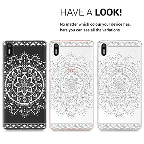 kwmobile Funda Compatible con bq Aquaris X5 - Carcasa de TPU y Flores Aztecas en Blanco/Transparente