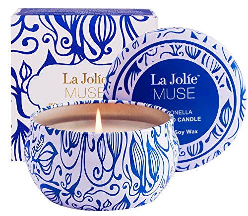 La Jolíe Muse Vela de citronela, vela perfumada de cera de soja, lata de viaje, interior y exterior, 35-45 horas